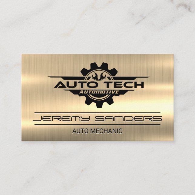 Cartão De Visita Logotipo de Wrenches Auto Tech | Dourado metal (Frente)