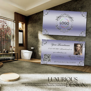Cartão De Visita Logotipo decorativo prateado azul brilhante, foto 
