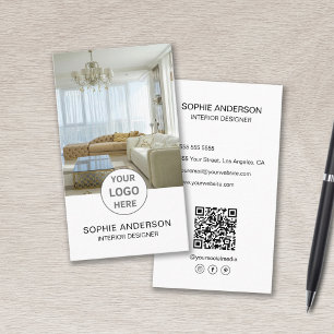 Cartão De Visita Logotipo Designer de Interiores Foto QR Mídia Soci
