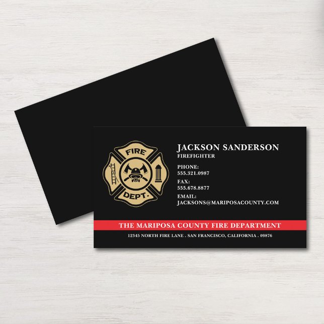 Cartão De Visita Logotipo do Bombeiro Personalizado (Custom Firefighter Fire Department Fireman Logo Business Card)
