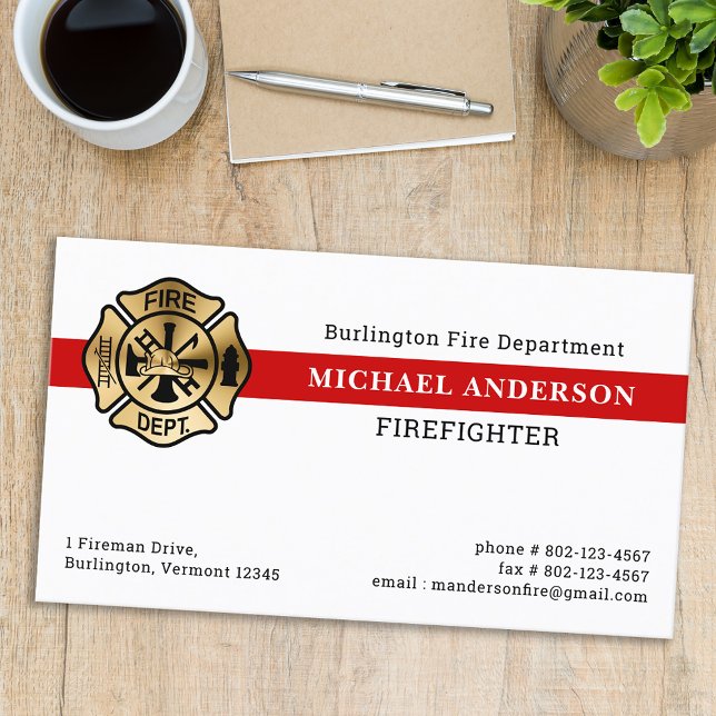 Cartão De Visita Logotipo do Bombeiro Personalizado Simples (Criador carregado)