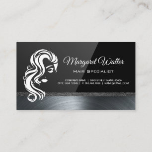 Cartão De Visita Logotipo do cabelo preto   Trim Metálico