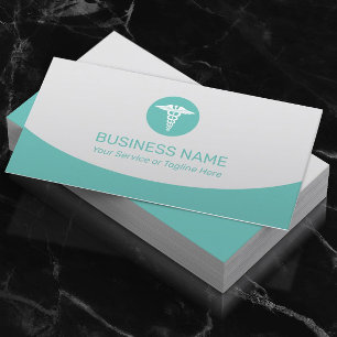 Cartão De Visita Logotipo do Caduceus Medicinalmente Teal Moderno