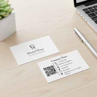 Cartão De Visita Logotipo do Código QR da Clínica Dentária Moderna 