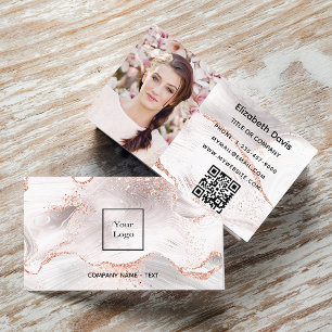 Cartão De Visita logotipo do código QR da foto do mármore agate bra