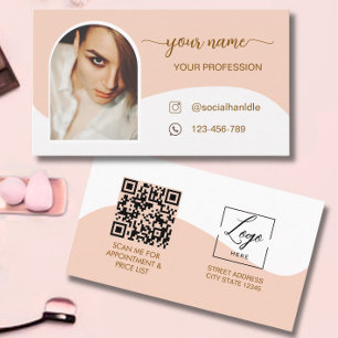Cartão De Visita Logotipo do código QR da foto rosa do arco moderno
