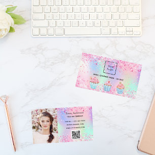 Cartão De Visita Logotipo do código QR da foto roxa cor-de-rosa-pin