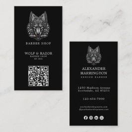 Cartão De Visita Logotipo do Código Qr da Moderna Barbearia Silver 