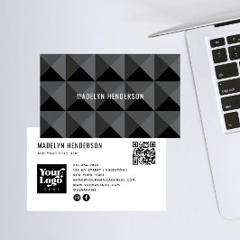 Cartão De Visita Logotipo do código QR de Abstrato preto preto Geom