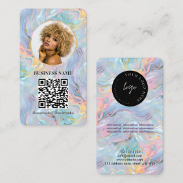 Cartão De Visita Logotipo do código QR do giro do marble Girly Holo