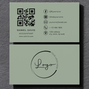 Cartão De Visita Logotipo do Contador Sage Green Código QR