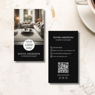 Cartão De Visita Logotipo do Designer Interior Foto QR Mídia social