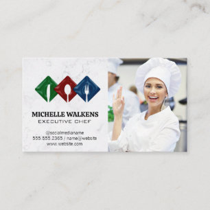 Cartão De Visita Logotipo do dinnerware   Chef de mulher na cozinha