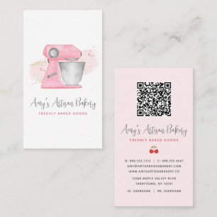 Cartão De Visita Logotipo do Misturador de Padaria Rosa Blush Códig