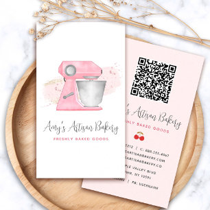 Cartão De Visita Logotipo do Misturador de Padaria Rosa Blush Códig