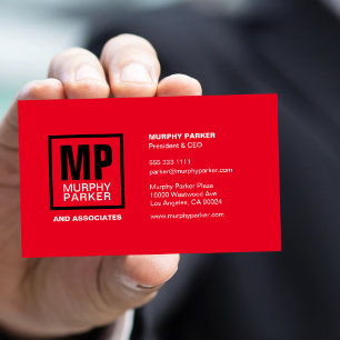 Cartão De Visita Logotipo do Monograma ao Quadrado Branco Vermelho