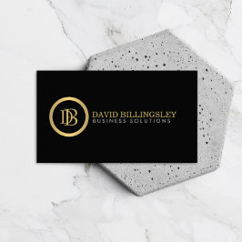 Cartão De Visita Logotipo do Monograma Profissional em Preto Dourad