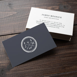 Cartão De Visita Logotipo do Monograma Vintage   Golf Pro ou Instru