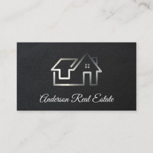 Cartão De Visita Logotipo do Silver Real Estate   Couro Preto