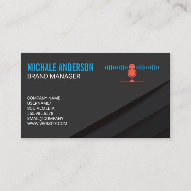 Cartão De Visita Logotipo do sinal de áudio do microfone (Frente)