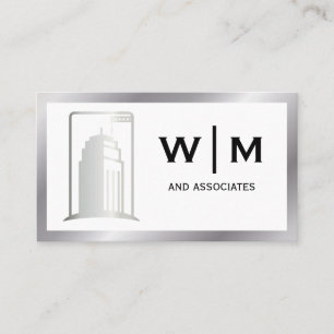 Cartão De Visita Logotipo do Skyscraper   Borda metálica   Monogra