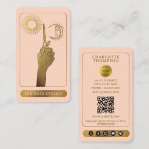 Cartão De Visita Logotipo do Tarot Celestial Cabelereiro Rosa Bege