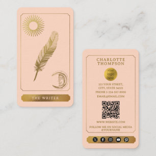 Cartão De Visita Logotipo do Tarot Celestial Rosa Bege Dourado Escr