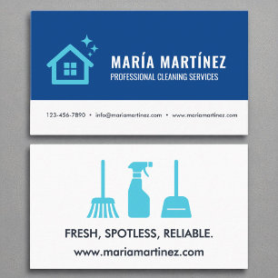 Cartão De Visita Logotipo dos Serviços de Limpeza Azul Aqua Moderno