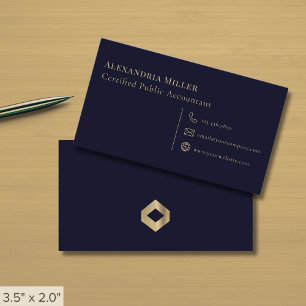 Cartão De Visita Logotipo Dourado azul de Marinho Elegante simples