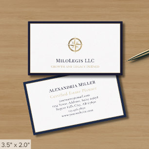 Cartão De Visita Logotipo Dourado Azul Naval Profissional