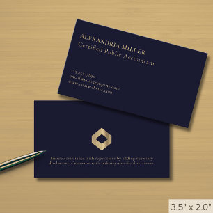 Cartão De Visita Logotipo Dourado azul simples do Marinho moderno e