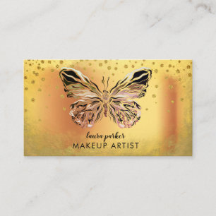 Cartão De Visita Logotipo Dourado da borboleta brilhante Elegante