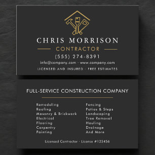 Cartão De Visita Logotipo Dourado de Construção de Reparos Doméstic