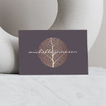 Cartão De Visita Logotipo Dourado de folha Elegante para Rosa<br><div class="desc">Um padrão elegante de folha rosa dourada falso em círculo com seu nome ou nome comercial em cima cria um logotipo intrigante e sofisticado para sua marca. Defina um fundo roxo/cinza profundo para um contraste adicional. Arte original e design © 1201AM | www.1201am.com</div>