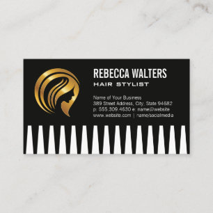 Cartão De Visita Logotipo Dourado do cabelo   Beleza feminina