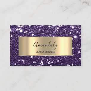 Cartão De Visita Logotipo Dourado do código QR Glitter Violet Purpl