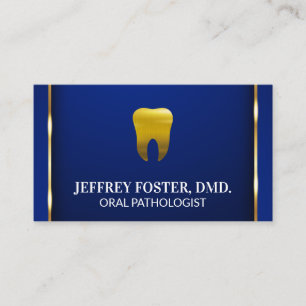 Cartão De Visita Logotipo Dourado do dente  Fundo Azul Dourado