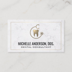 Cartão De Visita Logotipo Dourado do estetoscópio dentário Marble