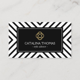 Cartão De Visita Logotipo Dourado do padrão preto e branco retrorre