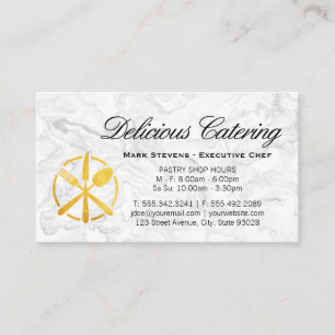 Cartão De Visita Logotipo Dourado do Utensls Fundo Marble