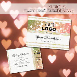 Cartão De Visita Logotipo Dourado e branco brilhante cor-de-rosa ve