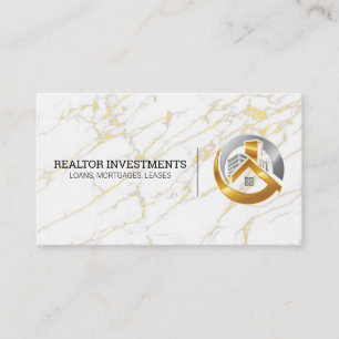Cartão De Visita Logotipo Dourado e prata Imobiliário Ouro Marble