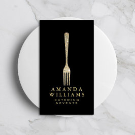 Cartão De Visita Logotipo Dourado Elegante de Catering do Glitter N