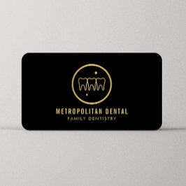 Cartão De Visita Logotipo Dourado Falso de Dentes Modernos em Preto