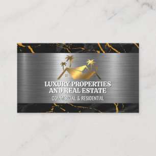 Cartão De Visita Logotipo Dourado Imobiliário   Marble Metal