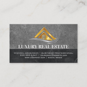 Cartão De Visita Logotipo Dourado Imobiliário   Slate Marble