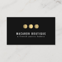 Cartão De Visita Logotipo Dourado Macaron Trio Elegante em preto