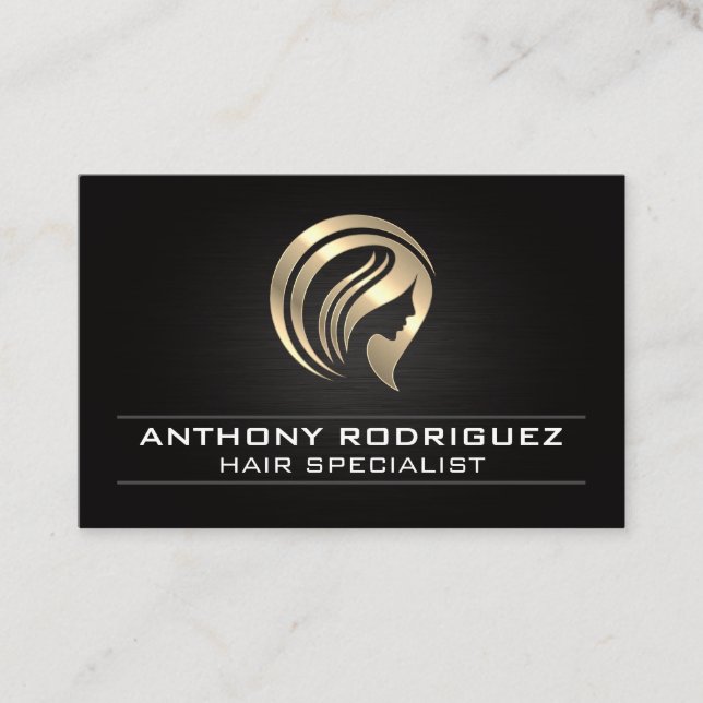 Cartão De Visita Logotipo Dourado metálico do cabelo (Frente)