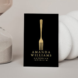Cartão De Visita Logotipo Dourado moderno de catering do Fork em Bl