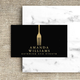 Cartão De Visita Logotipo Dourado moderno de catering do Fork em pr